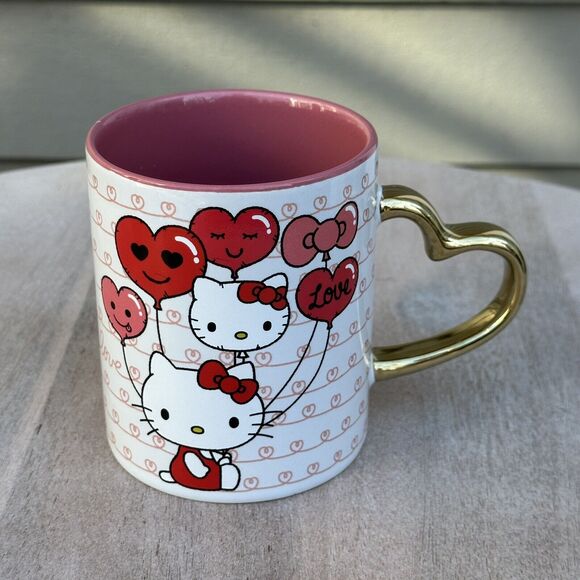 Hello Kitty Love Heart Shaped Handle Ceramic Mug Valentines Day New Sanrio - Picture 1 of 14